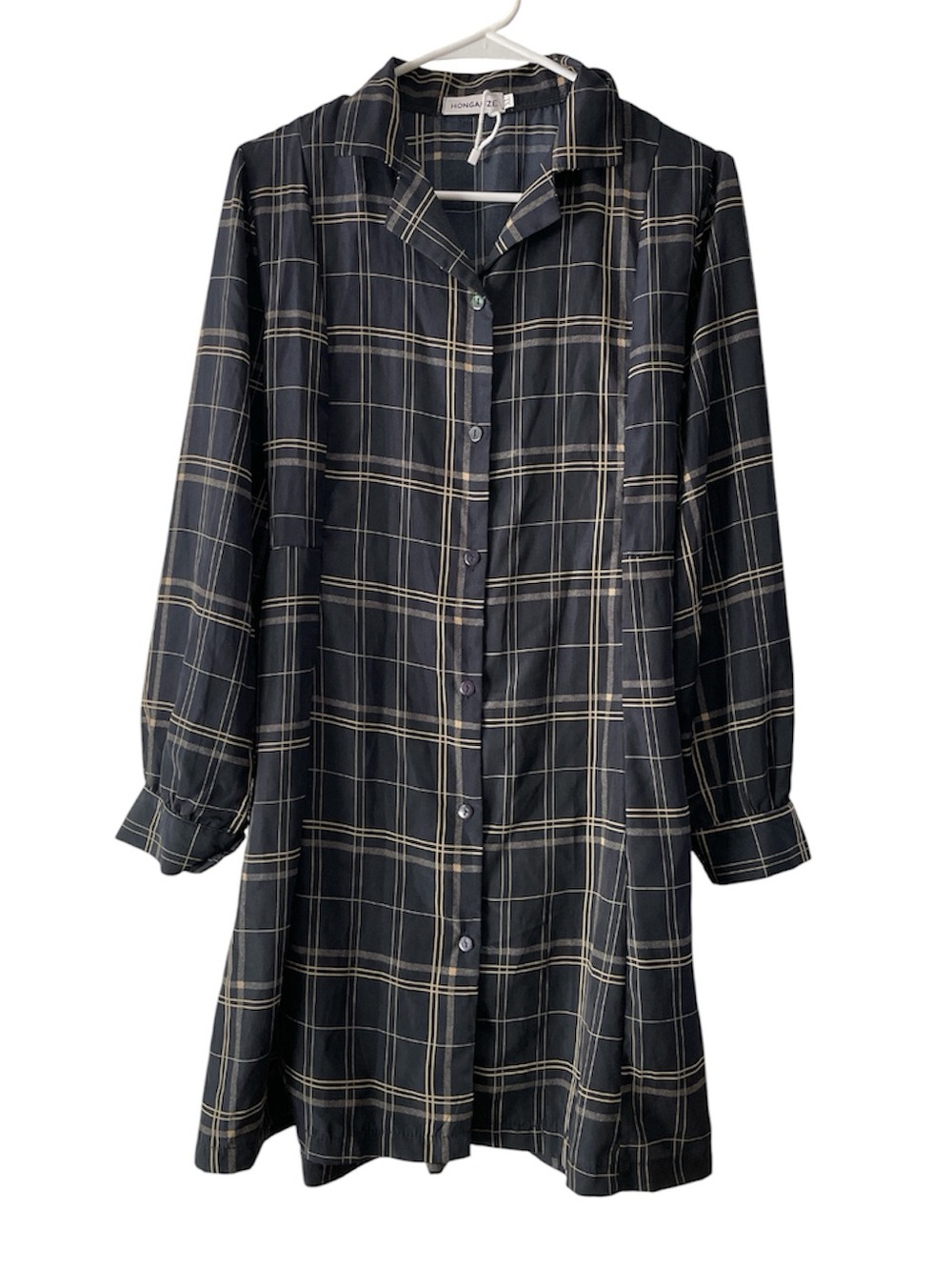 Hongaoze black & tan plaid mini dress